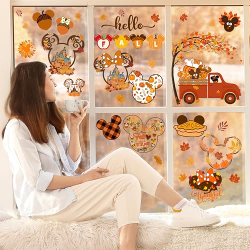 Mouse Themed Fall Window Clings - 9 Sheets Removable Stickers