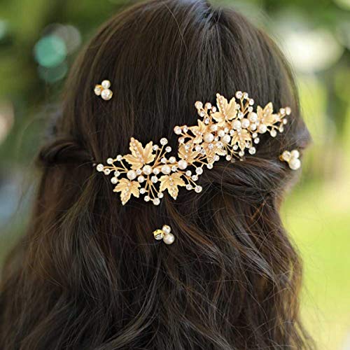 Gold Rhinestone Pearl Alligator Hair Clips Set of 2 for Weddings