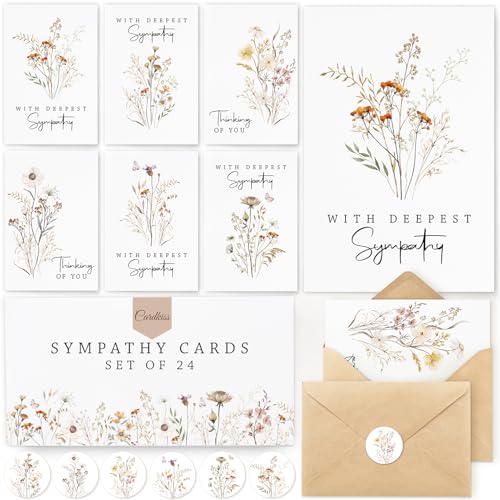 Bulk Sympathy Cards Set - 24 Elegant Condolence Cards with Envelopes
