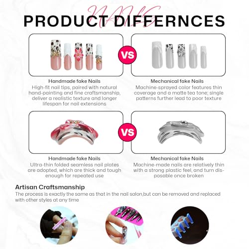 MOGOXION Handmade Long Stilettos Acrylic Press On Nails 3D Flowers Shell Design - Size M, 10 Pcs (Variation: Handmade Long Stilettos03)