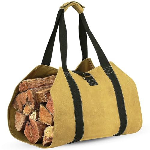 Heavy Duty Canvas Firewood Carrier Bag - Large Log Capacity, Waterproof