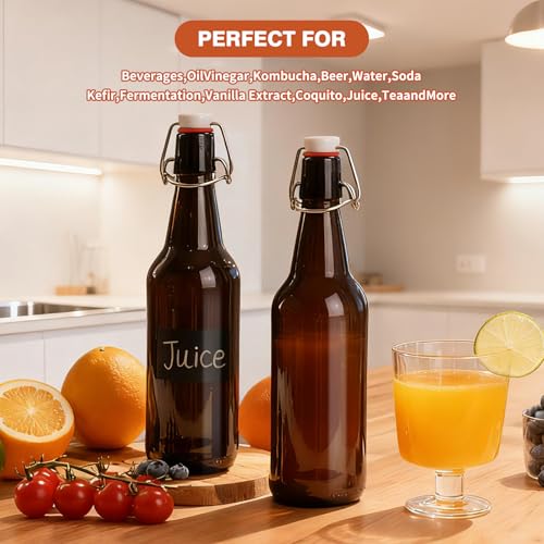 16oz Amber Glass Beer Bottles - 2 Pack with Airtight Flip Caps