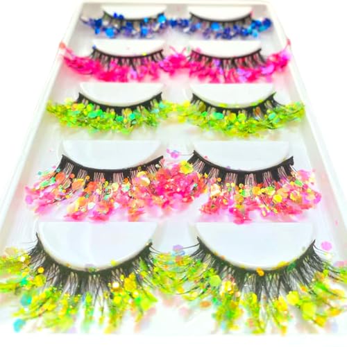 Sunniess Green Sequins Luminous Glitter 3D Dramatic False Eyelashes 25mm for Cosplay Halloween Christmas