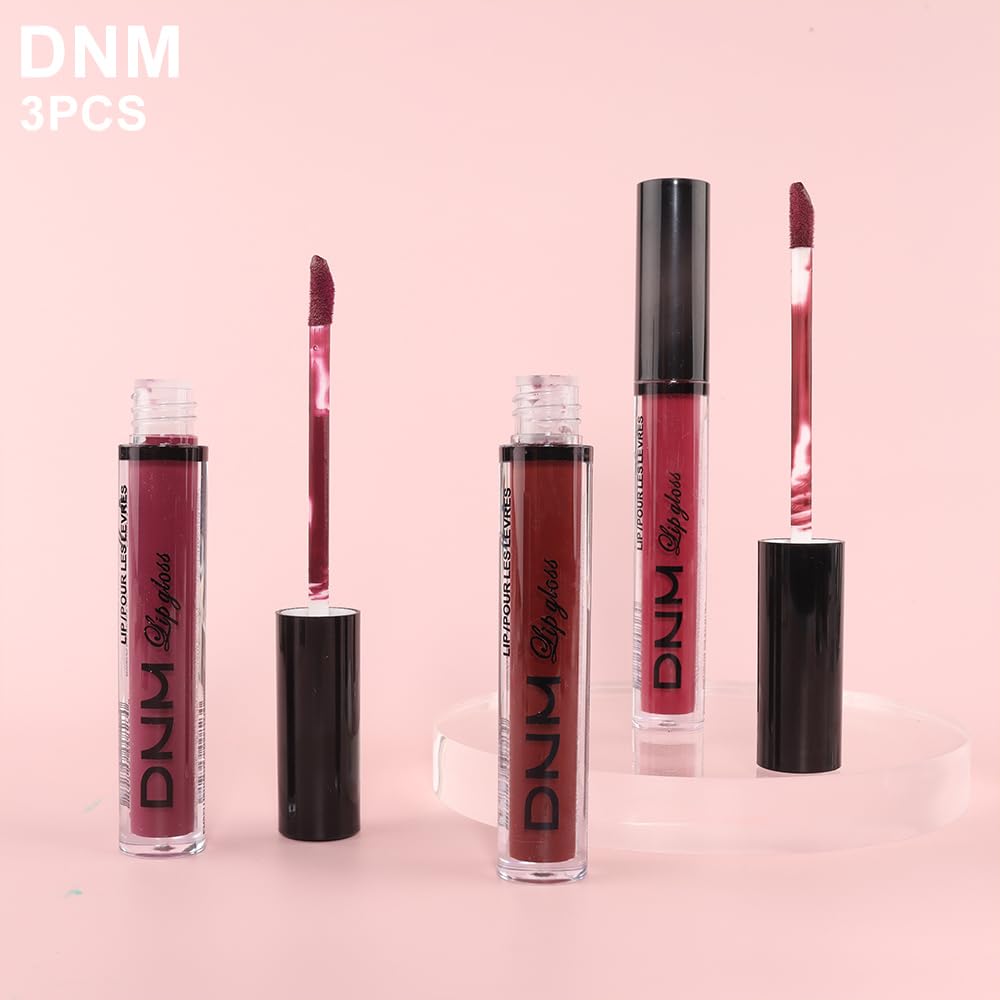 Matte Liquid Lipstick Set - 3 Pcs Dark Red & Purple Plum Shades | Long-Lasting Waterproof Lip Stain