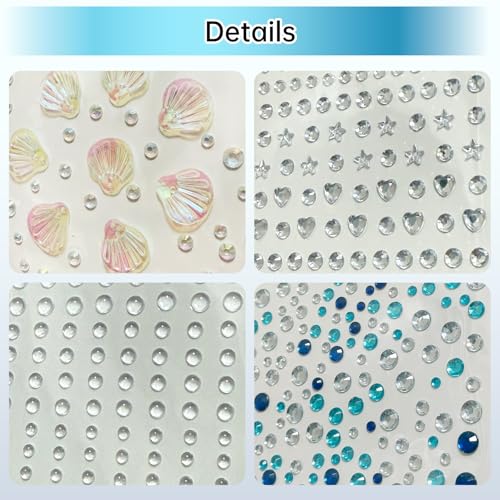 YUFUDUO 683 Pcs Multi-Color Self-Adhesive Face & Body Gems - Mermaid Suit Variant