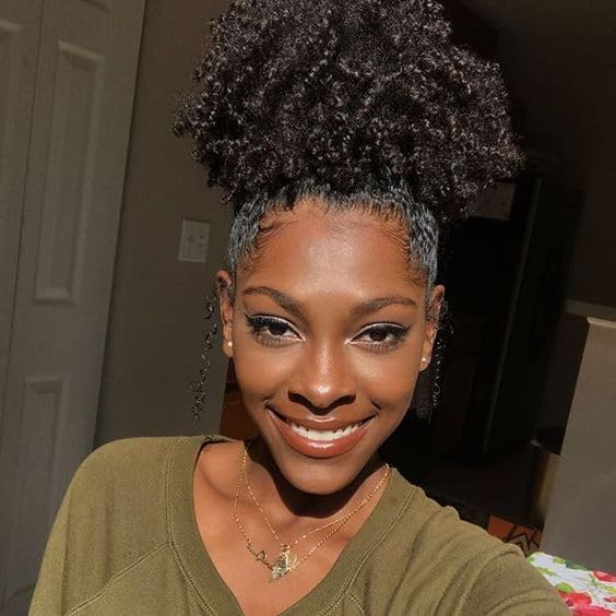 THEMIS HAIR Afro Puff Drawstring Ponytail - Heat-Resistant Curly Extension in Dark Brown
