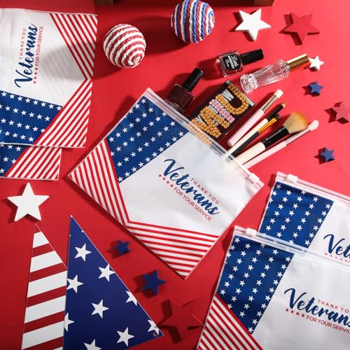 Thank You Veterans Gift Bags 100 Pcs American Flag EVA Makeup Bags Patriotic