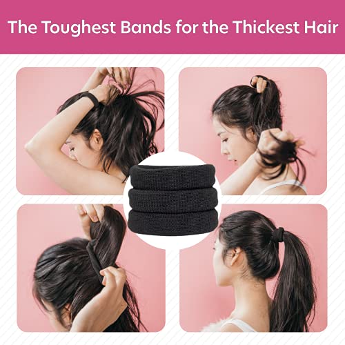Burlybands Black Elastic Hair Ties Pack of 8 No Damage for Thick Heavy Hair