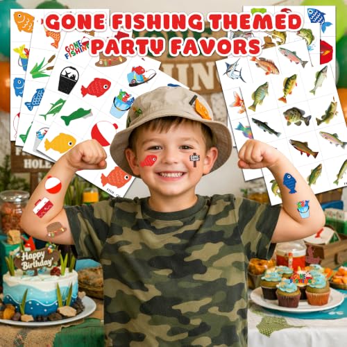 Frawharmone 96 PCS Gone Fishing Kids Temporary Tattoos - Fishing Tattoos