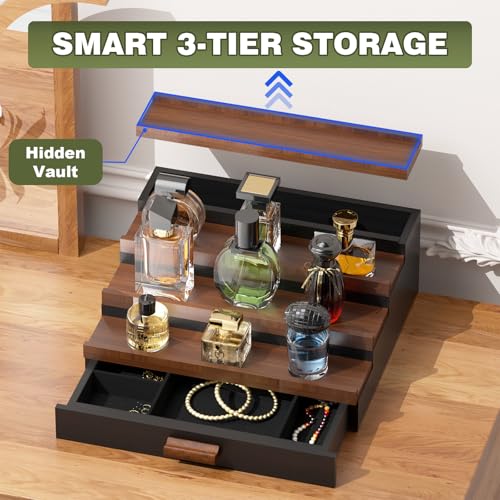 4 Tier Black Walnut Wooden Perfume Organizer with Drawer