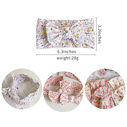 Set of 6 Soft Nylon Baby Girl Headbands with Floral Bows