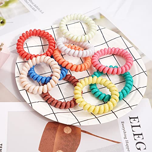 DED 24PCS Solid Color Spiral Hair Ties for Women - No Crease Elastic Coil Hair Elastics