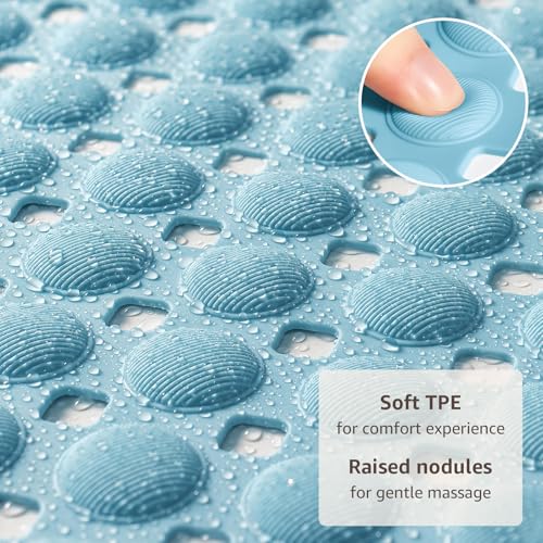 Non-Slip Bath Tub Shower Mat with Suction Cups - 35x16 Inch, Blue