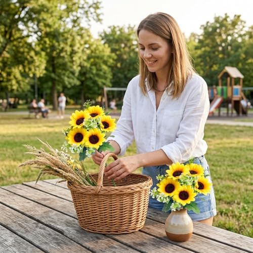 12-Inch Artificial Sunflower Bouquets - Set of 3 Realistic Flowers