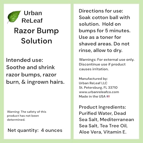 Urban ReLeaf Razor Bump Solution 4oz - Natural Soothing Acne & Ingrown Hair Toner
