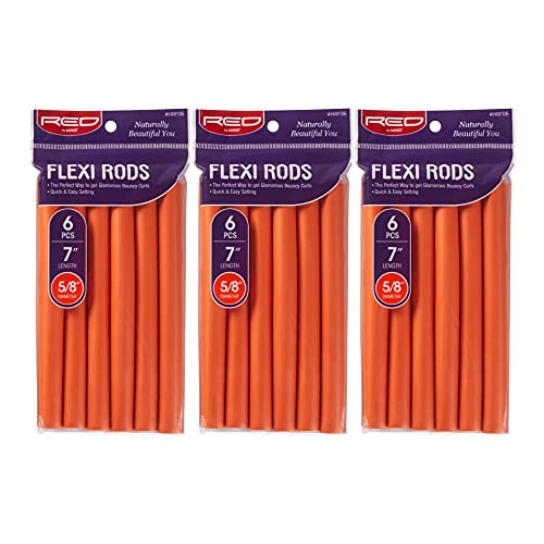 Red by Kiss 7-Inch Heatless Flexi Hair Curlers - Bouncy Beach Waves, No Slip, Sleep Styling, 6 Pack
