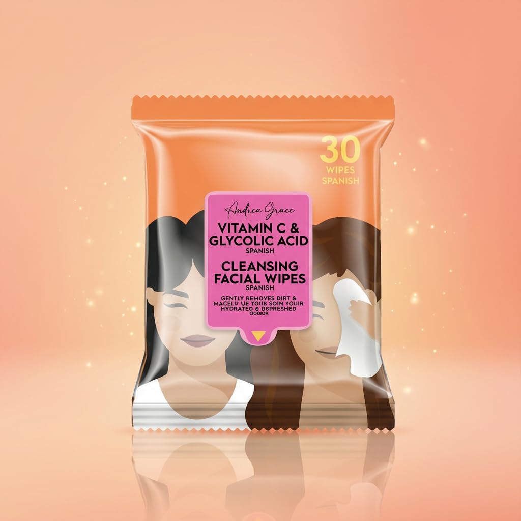 Andrea Grace 4 Pack Face Wipes for Women - Cleansing Makeup Remover Wipes with Collagen & Peptides, Niacinamide & Retinol, Vitamin C & Glycolic Acid, Hyaluronic Acid - 120 Pcs