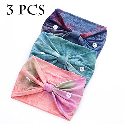 Aceorna Set H Boho Wide Knotted Button Headbands for Women, Mask Holder, Yoga & Workout Hair Accessories, 3 Pack