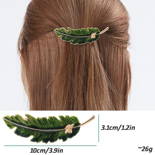 Feather & Leaf Metal Hair Clips 2-Pack Rhinestone Barrettes 70mm Medium
