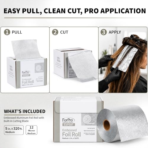 ForPro Expert Embossed Aluminum Foil Roll - 320 Ft Hair Foils for Color & Highlights, Medium Thickness
