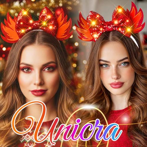 Unicra Red Bow Light Up Christmas Headband for Women