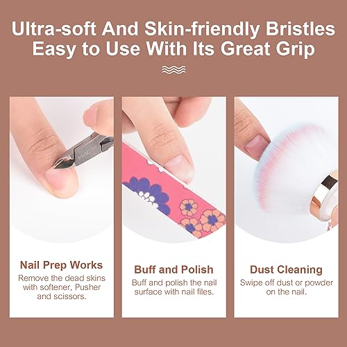 KADS Flower Shape Nail Dust Brush with Crystal Base - Pink