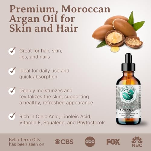 Bella Terra Oils Argan Oil 8 oz - Pure Moroccan Hair & Skin Nourishing Oil - Pack of 1