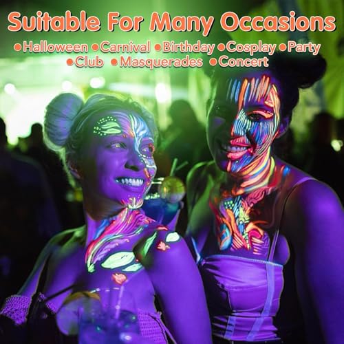 15PCS Neon UV Body & Face Paint Kit for Kids & Adults, Black Light Party Makeup