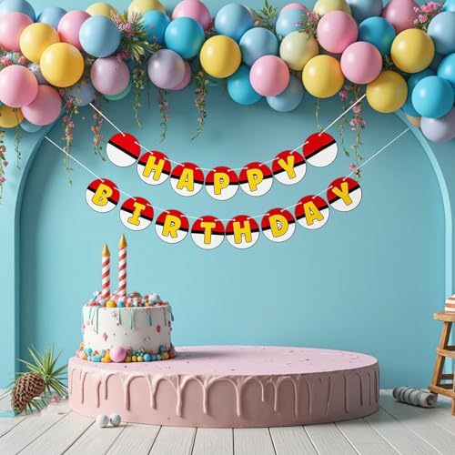Cartoon Animation Birthday Banner - Red, White & Yellow Party Decor