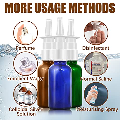 Cupohus 30ml Glass Nasal Spray Bottles, 3-Pack Leak-Proof Travel Atomizers