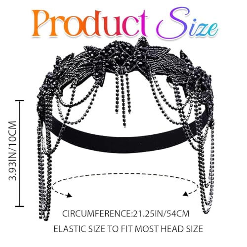 GORTIN 1920s Flapper Headpiece - Black Rhinestone Headband (1 Count)