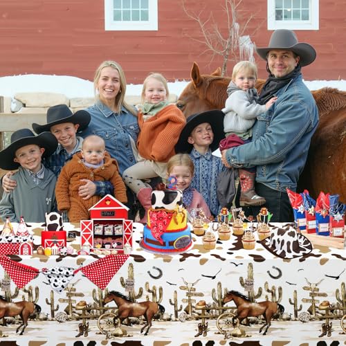 PHOGARY Cowboy Tablecloths - 6 Pack Disposable Plastic 71x42in Party Decorations