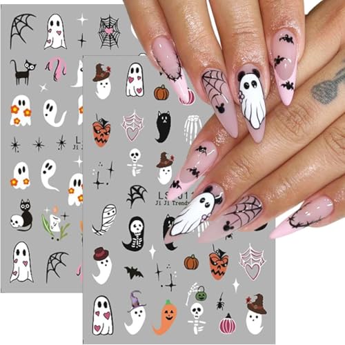 Halloween Nail Art Stickers Ghost Pumpkins Bats Skull 3D Self-Adhesive Decorations