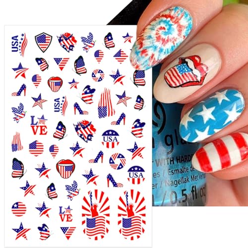 4th of July Nail Stickers - 8 Sheets USA Flag & Star Designs