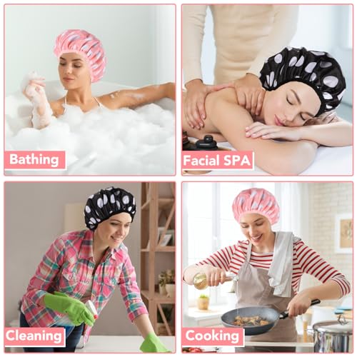 Large Waterproof Shower Cap Set for Women - 2 Packs with Hair Scrunchies