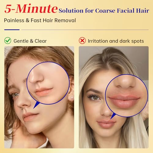 Facial Hair Removal For Women, Painless & Gentle Hair Removal Cream | Chin | Upper Lip | Cheeks for Sensitive Skin (5 Min, 7 Days) - 1.69Fl Oz