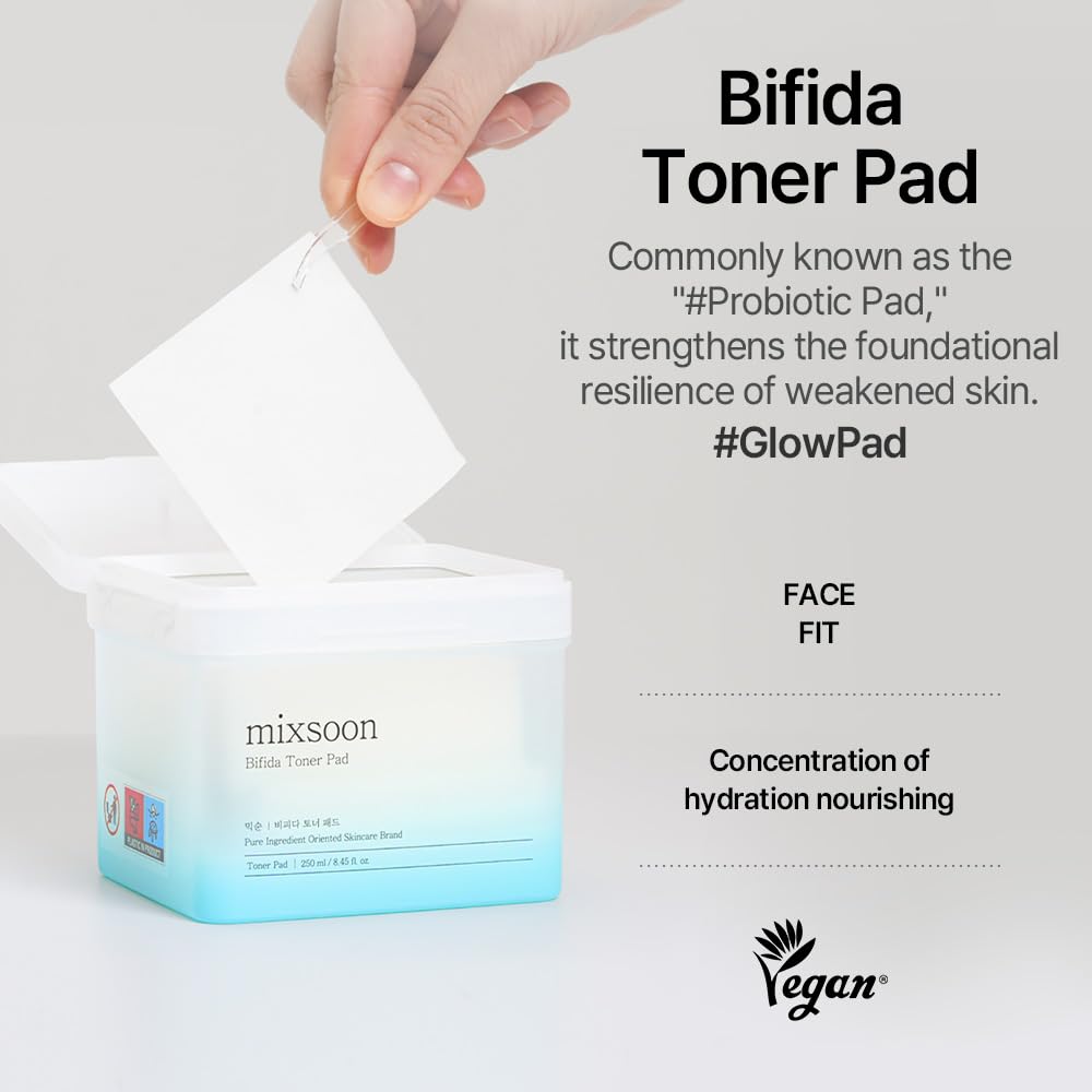 mixsoon Bifida Toner Pad,Moisture Barrier, Bifida Ferment Lysate, Rayon Sponge Pad (250ml/8.45fl.oz/120 Sheets)