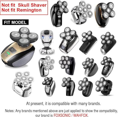 WAHFOX Universal 7-Blade Electric Head Shaver Replacement Heads (7D Silver)