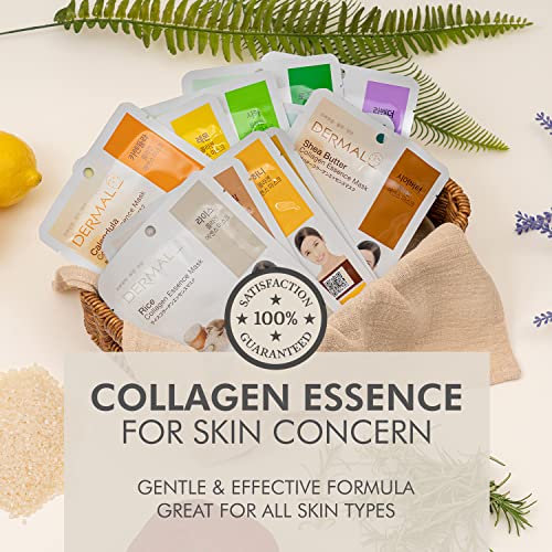 DERMAL 12 Pack Collagen Essence Korean Face Masks - Hydrating & Soothing
