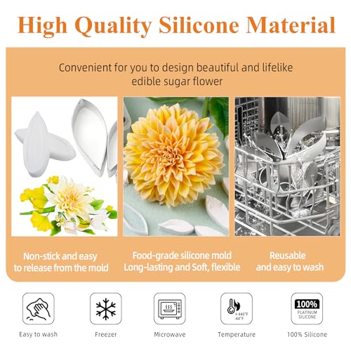 KALAIEN 6-Piece Dahlia Sugar Flower Cutter Set for Cake Decorating