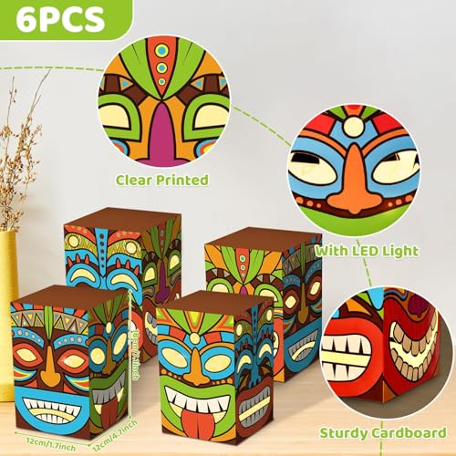 Hawaiian Tiki Party Decoration Boxes - 6pcs LED Centerpieces