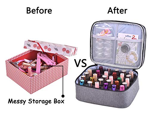 ZFZGFRCS Grey Nail Polish Organizer Bag Holds 30 Bottles Double Layer Travel Case