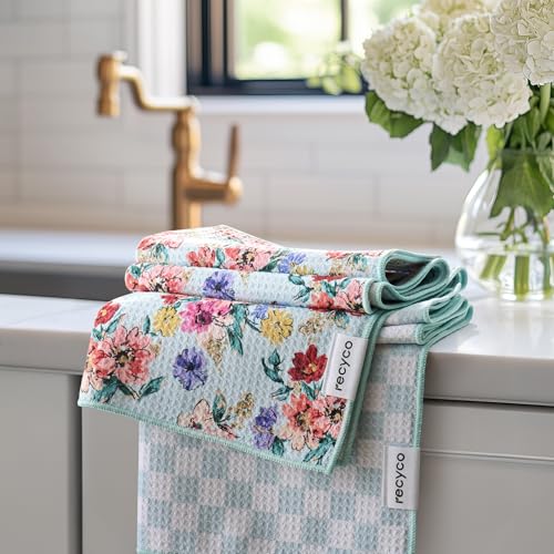 RECYCO Waffle Kitchen Towels - Set of 2 Quick-Dry Microfiber