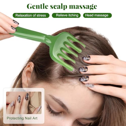 Gemshan Jade Eye Mask & Resin Scalp Massager Set – Green, 3-Piece Spa Kit