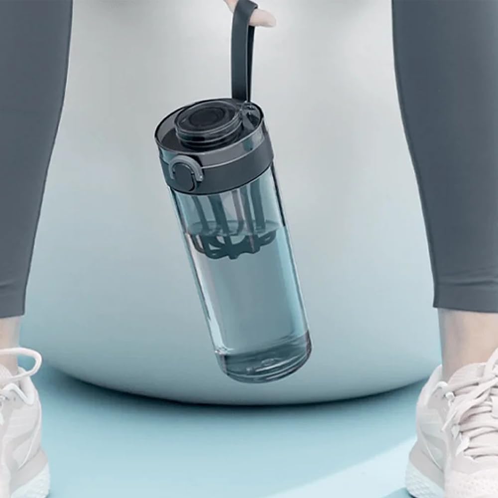 Xiaomi Tritan Water Bottle 600ml, BPA-Free Portable Cup with Tea Strainer & Leak-Proof Lock, One-Hand Operation, for Travel/Sports (Dark Grey)