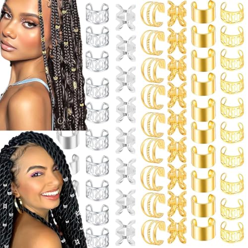 80 Pcs Gold and Silver Dreadlock Hair Beads - Non-Piercing Ear Clips