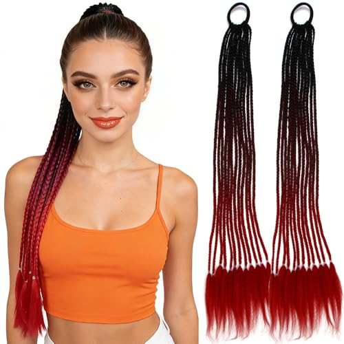 24-Inch Braided Ponytail Extensions - Synthetic Box Braid Hair Ties (2 Pack)