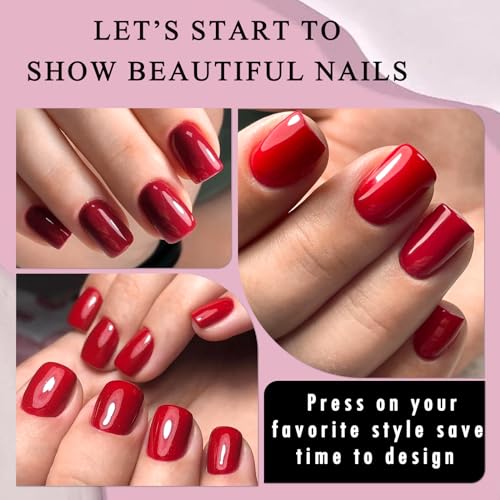 Bellelfin Short Red Square Press-On Nails Kit 120Pcs with Glue & Tools