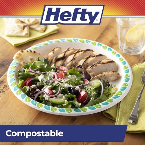 Hefty Compostable Paper Plates, 10 Inch, 20 Count - Soak-Resistant & Microwave Safe