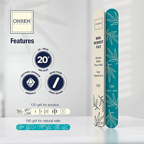 Onsen Professional Nail File - 20-Pack Double-Sided 120/180 Grit